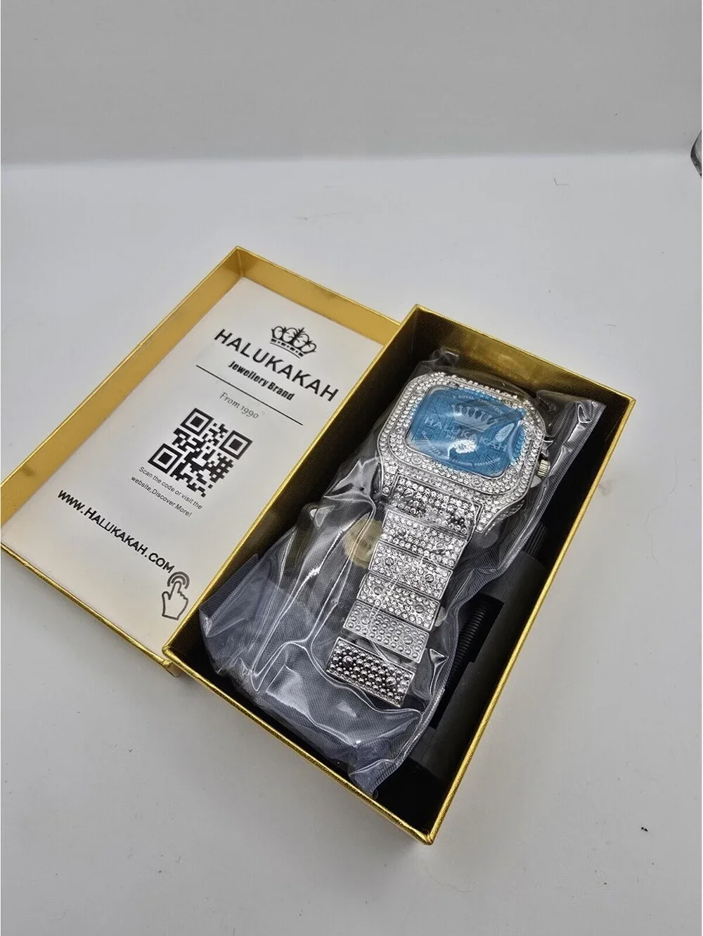 Mens Silver Tone Iced Out Square Watch Roman Dial Crystal Bezel New In Box